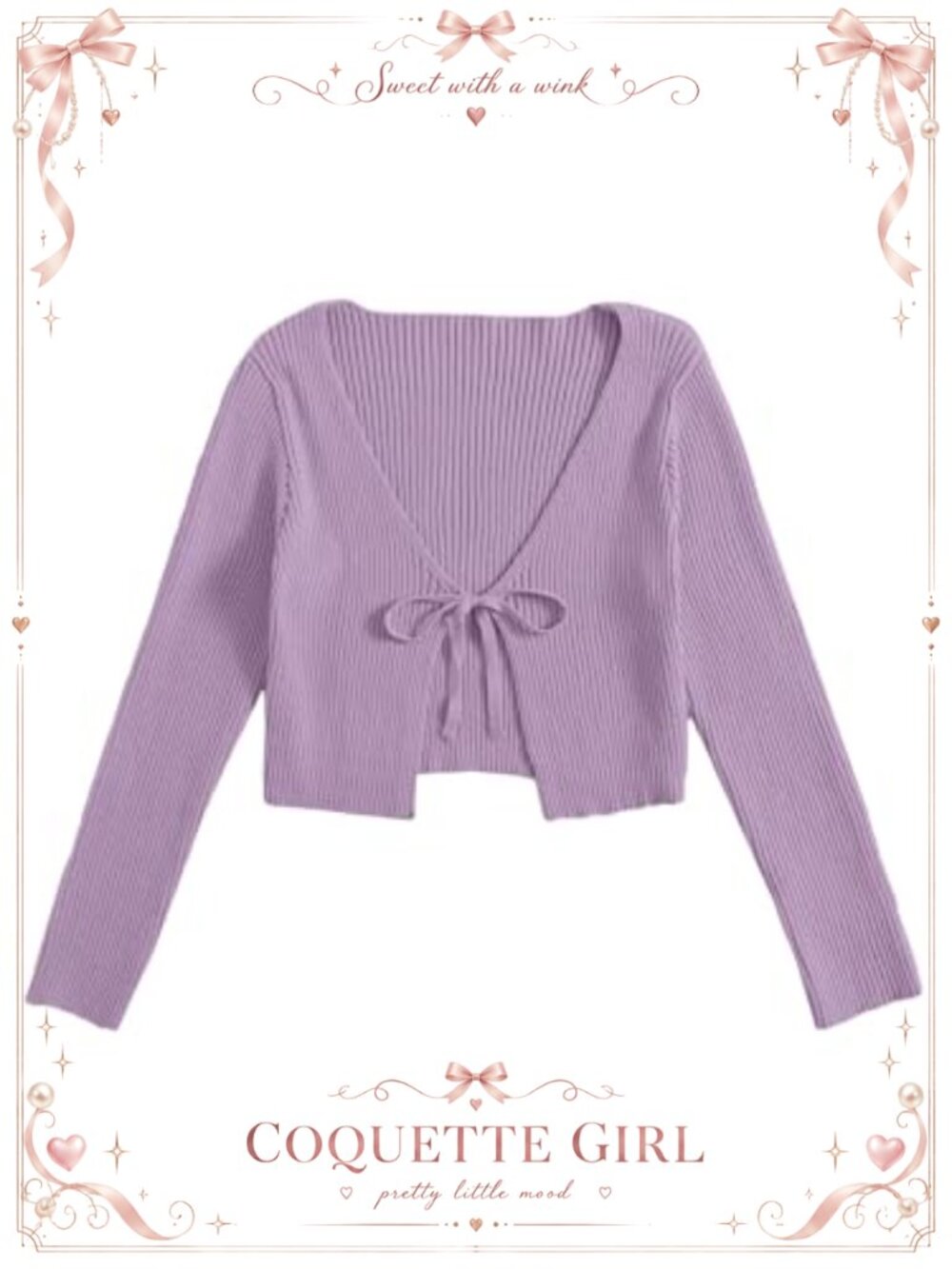 Knit Cardigan Sweater Tie Front Long Sleeve V Neck Shrug Crop Top